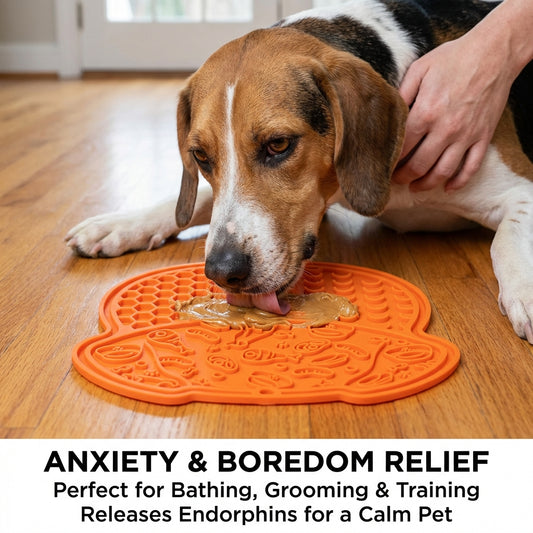 Cute green dog-shaped lick mat for anxiety relief