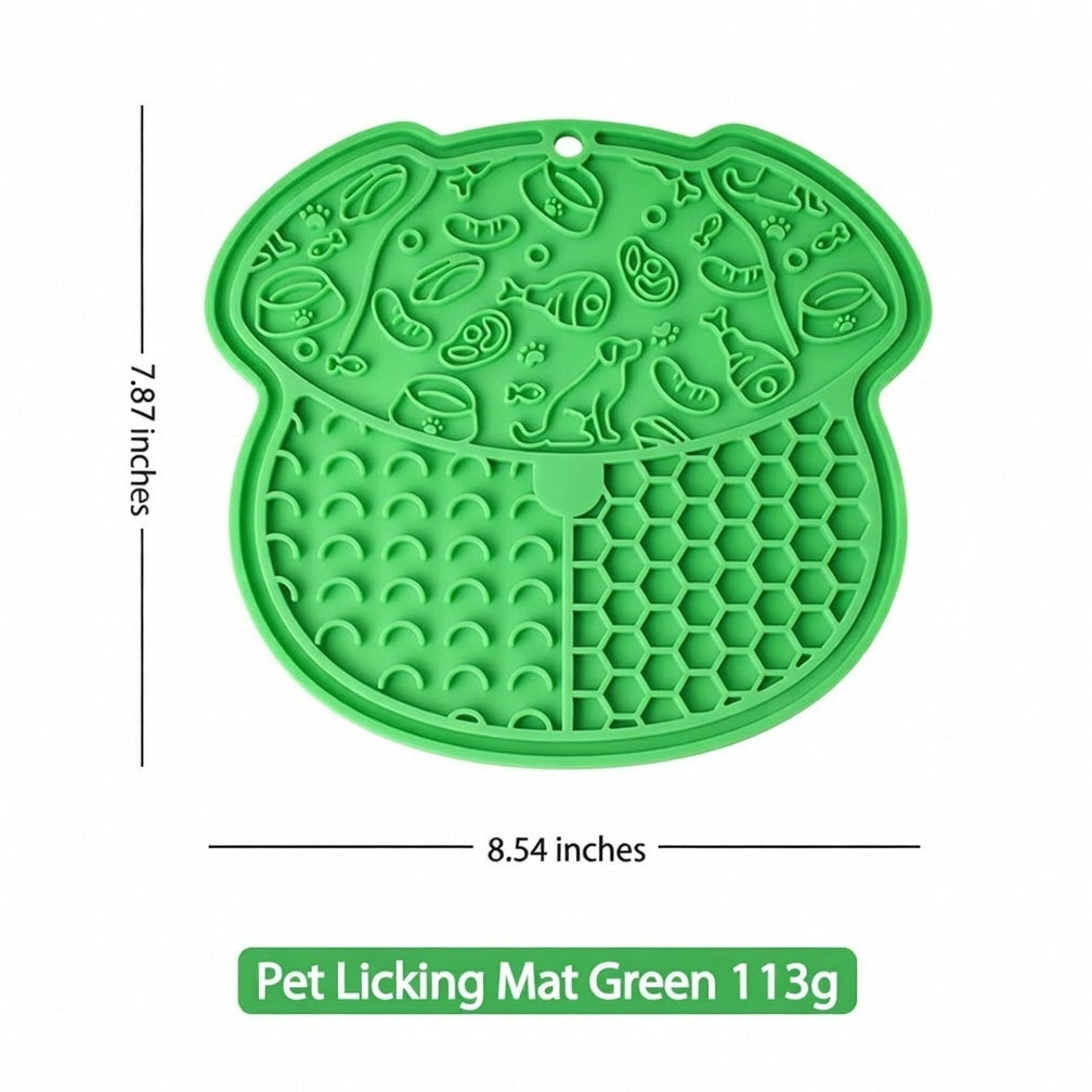 Cute green dog-shaped lick mat for anxiety relief