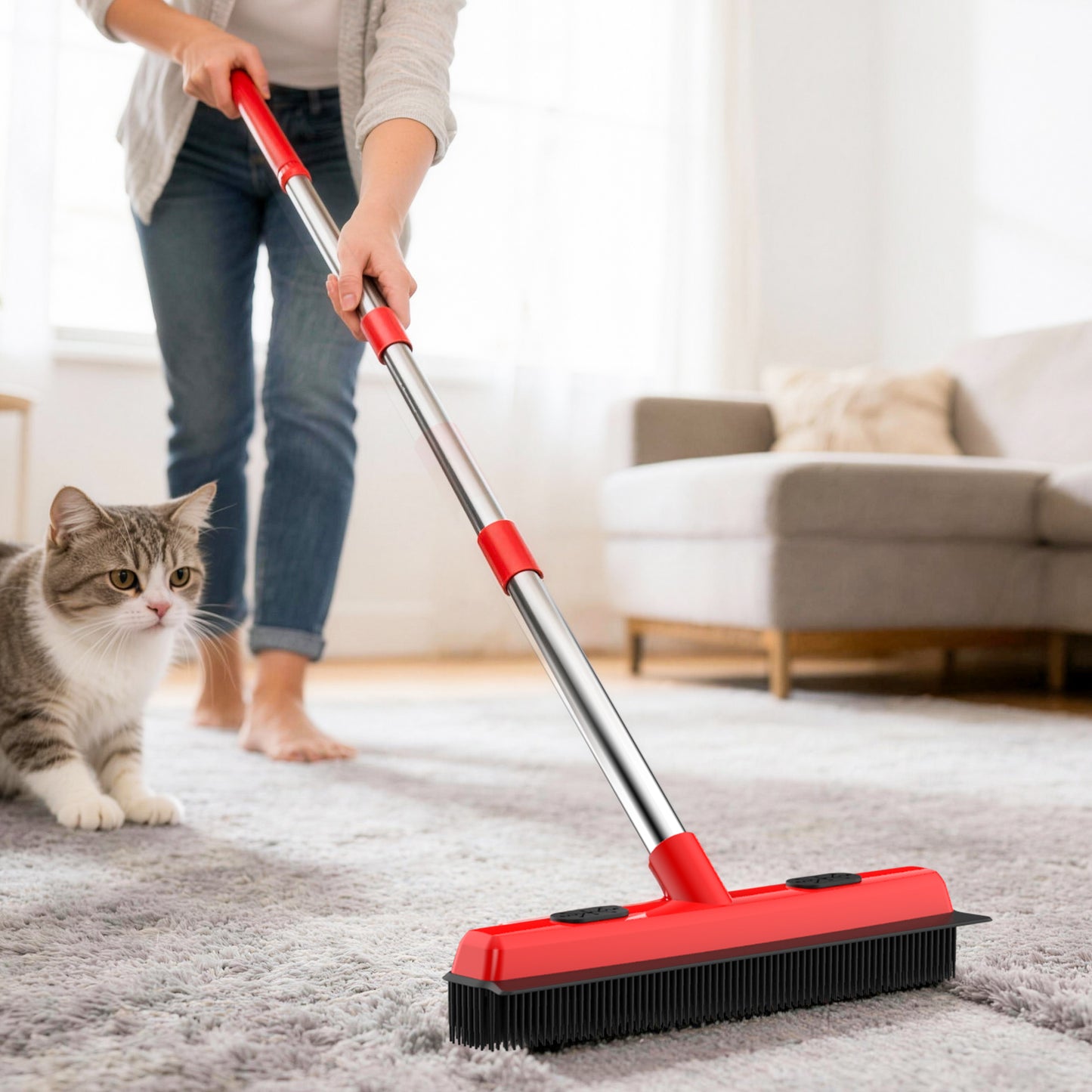 2-in-1 Pet Hair Remover Broom &amp; Squeegee for Carpets - Easy Fur Removal Tool for Dog &amp; Cat Owners