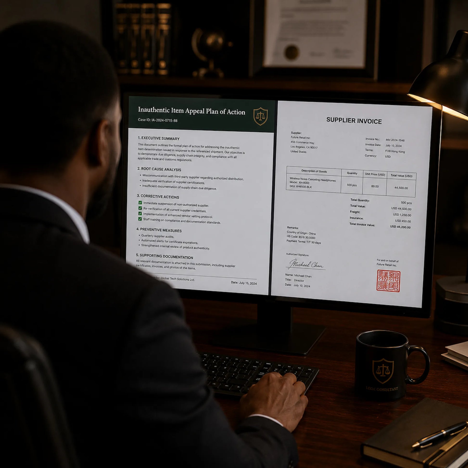 Consultant drafting a Plan of Action for an Amazon product authenticity suspension