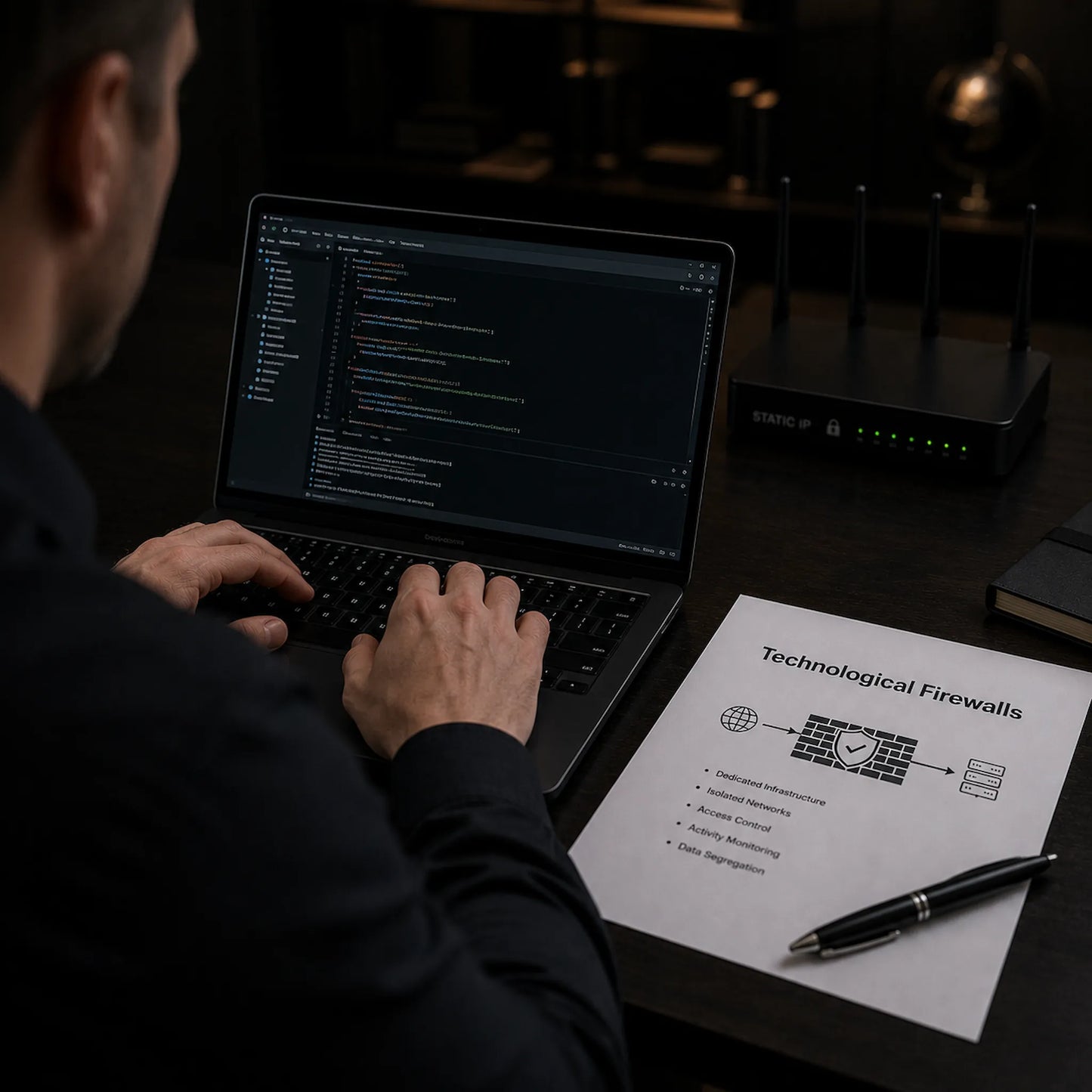 IT professional setting up clean hardware and technological firewalls to resolve Amazon related account suspensions