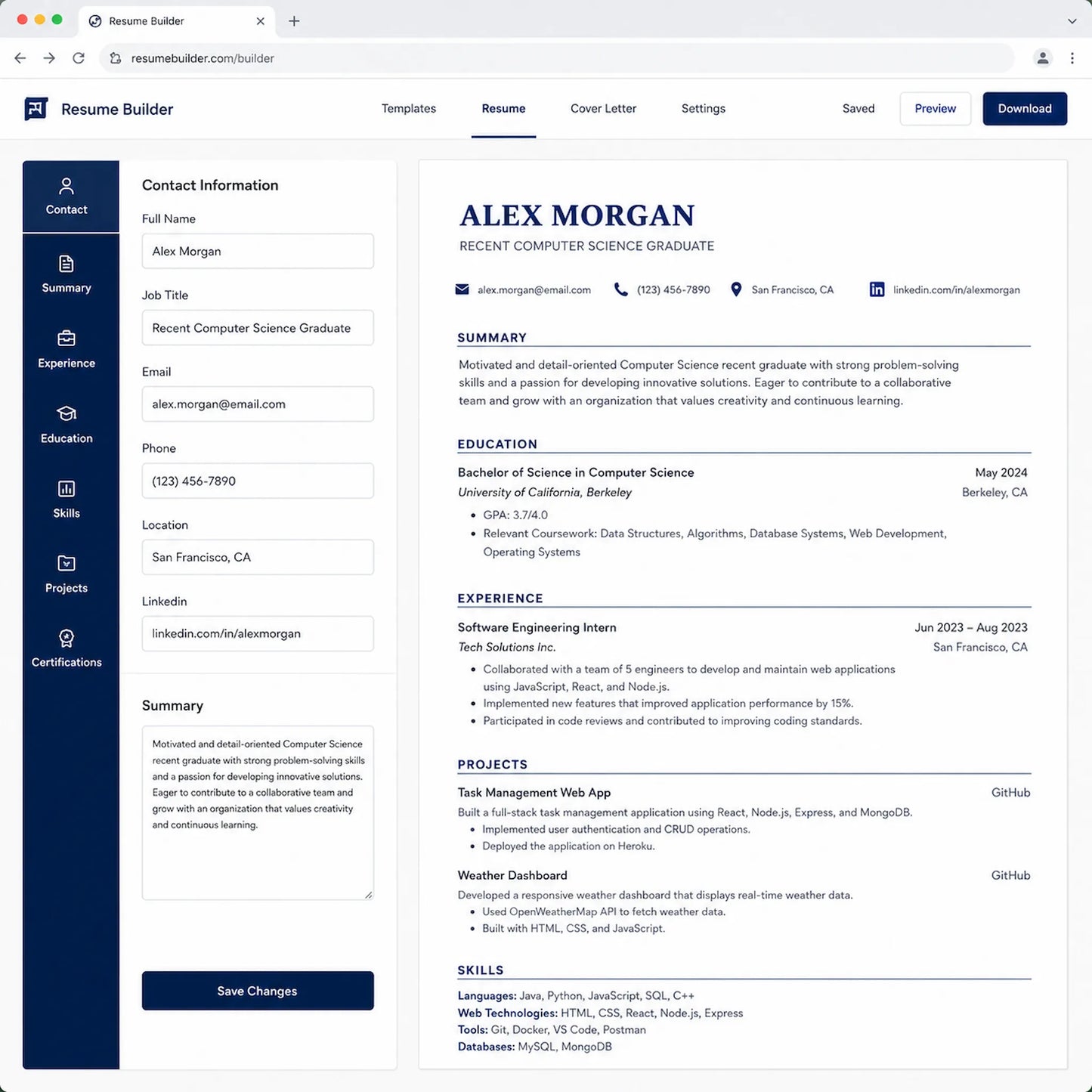 Interactive Entry Level Resume Builder | New Grad ATS-Friendly Resume Tool