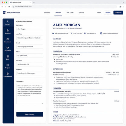 Interactive Entry Level Resume Builder | New Grad ATS-Friendly Resume Tool