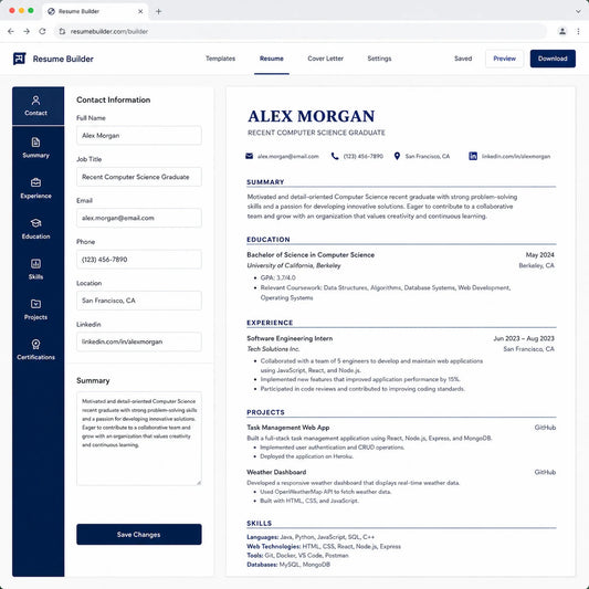 Interactive Entry Level Resume Builder | New Grad ATS-Friendly Resume Tool