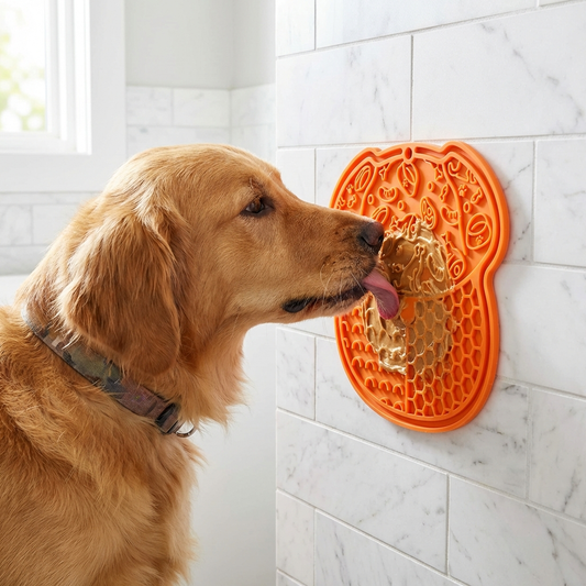 Cute green dog-shaped lick mat for anxiety relief